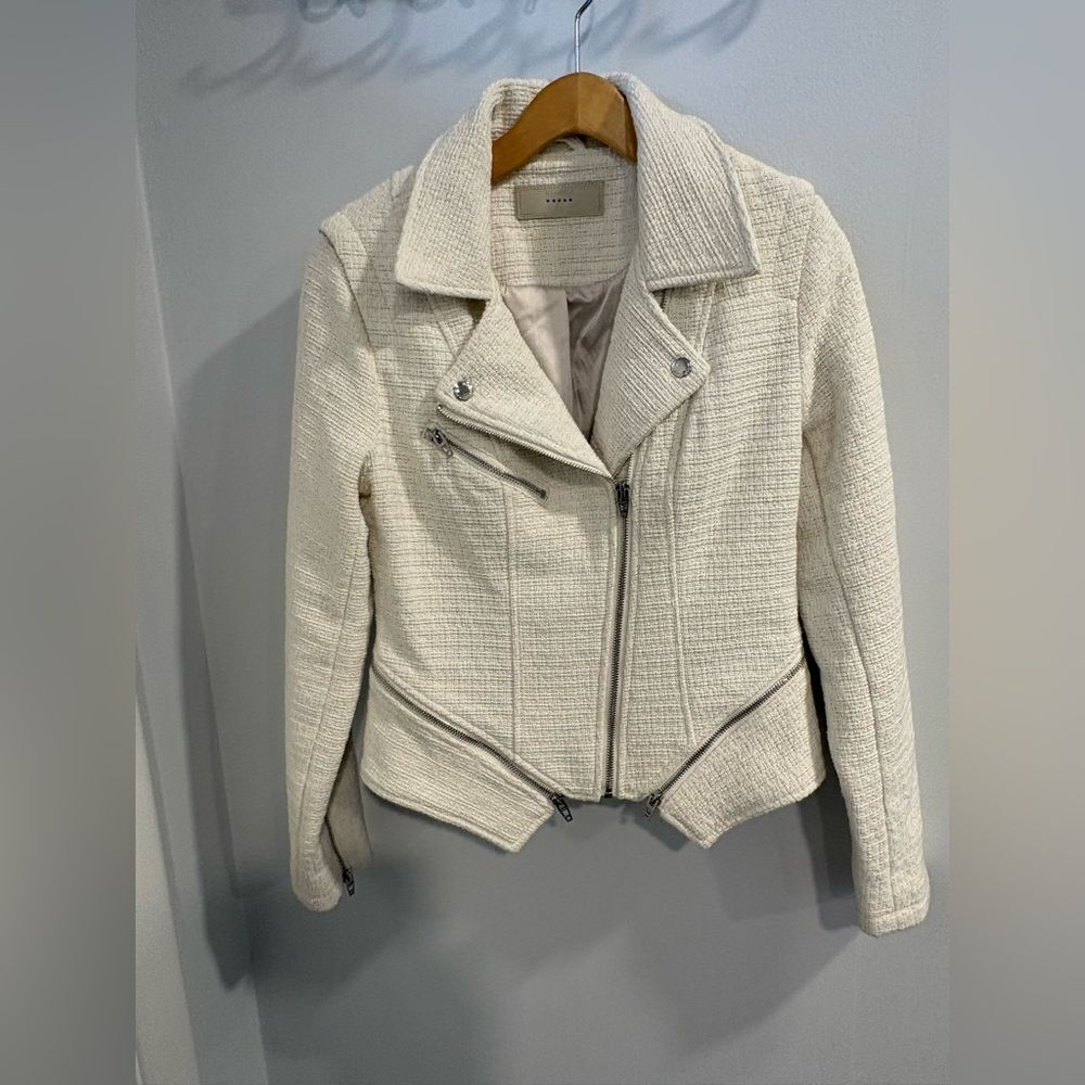 Blank NYC Cream Off White Tweed Textured Moto Jacket